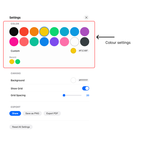 Colour settings in Settings modal